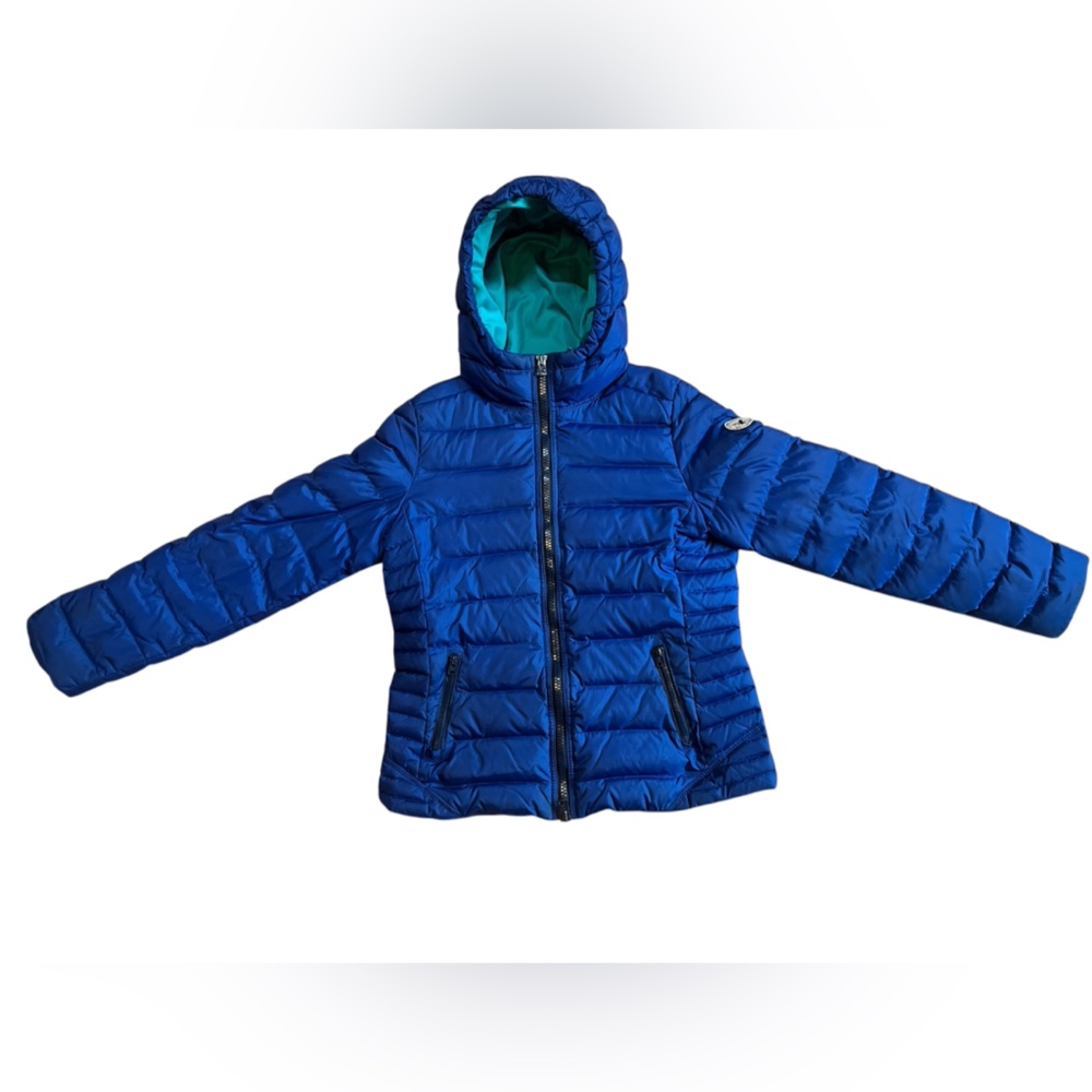 USED AMERICAN EAGLE DOWN HOODED PUFFY JACKET. BLUE. SIZE LARGE